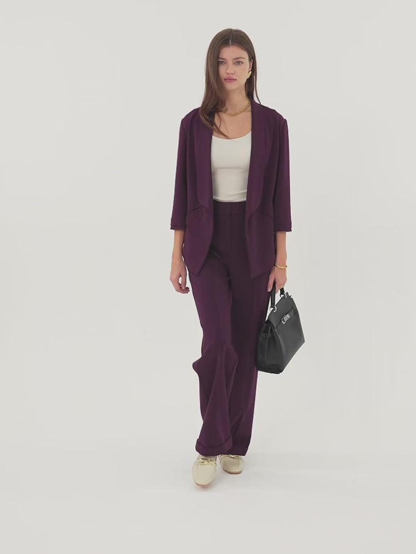 Stretch Ponte Shawl Lapel 3/4 Sleeve Blazer with Pockets