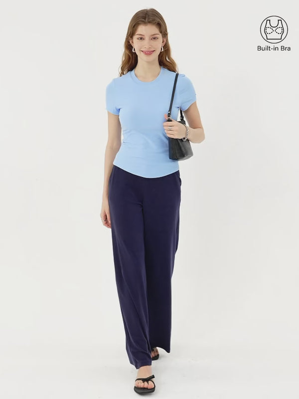 OGLmove Back Smoothing Slimming Bandless Crew Neck Everyday Bra Tee