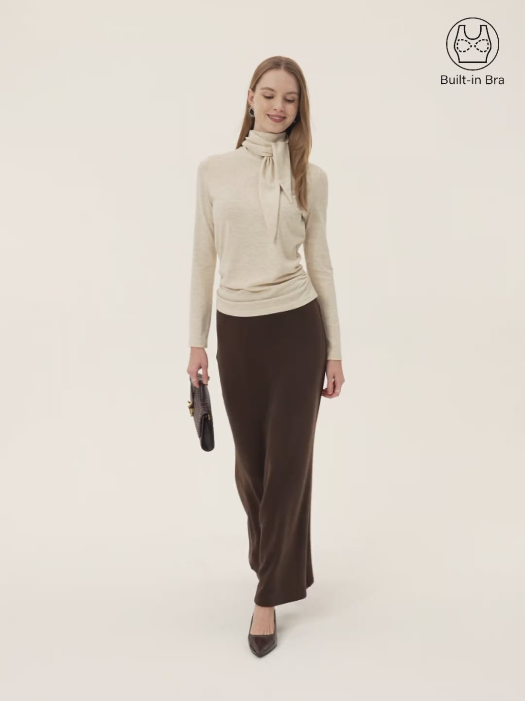 Ruched Long Sleeve Brami with Scarf