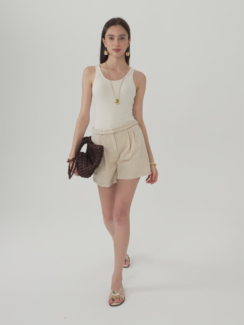 OGLmove Linen-Like Mid Rise Wide Leg Shorts with Pockets