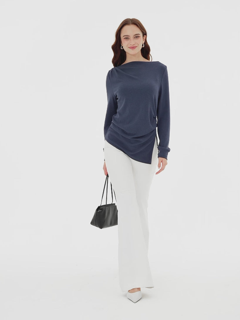OGLmove LiteWarm Boatneck Tucked Ruched Top