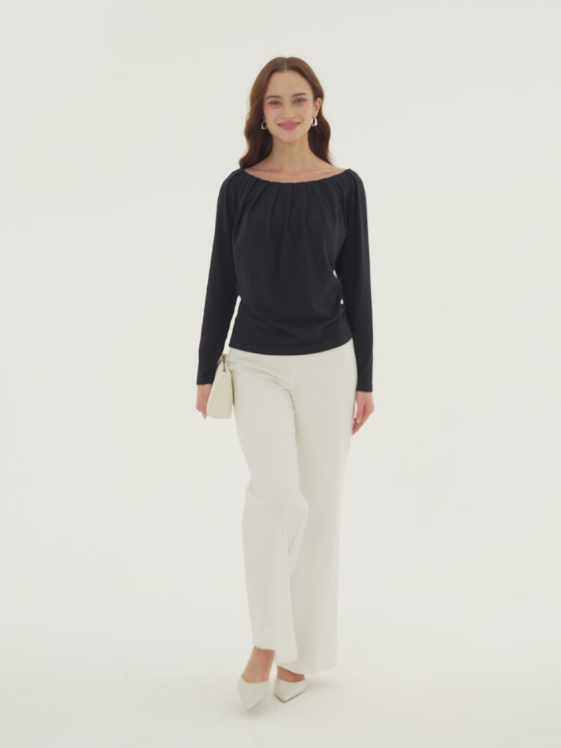 OGLmove LiteWarm Boatneck Long Sleeve Tucked Banded Hem Top