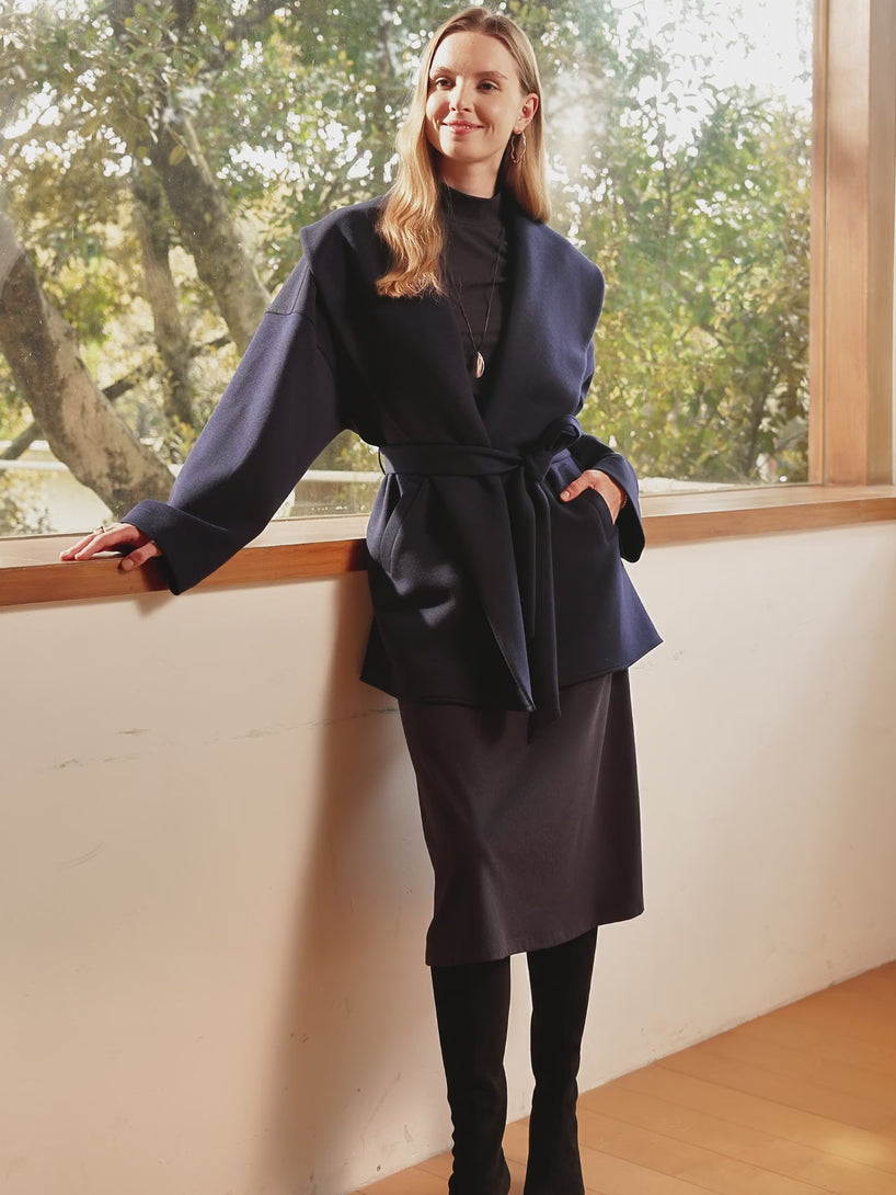 Belted Shawl Collar Robe Jacket with Pockets