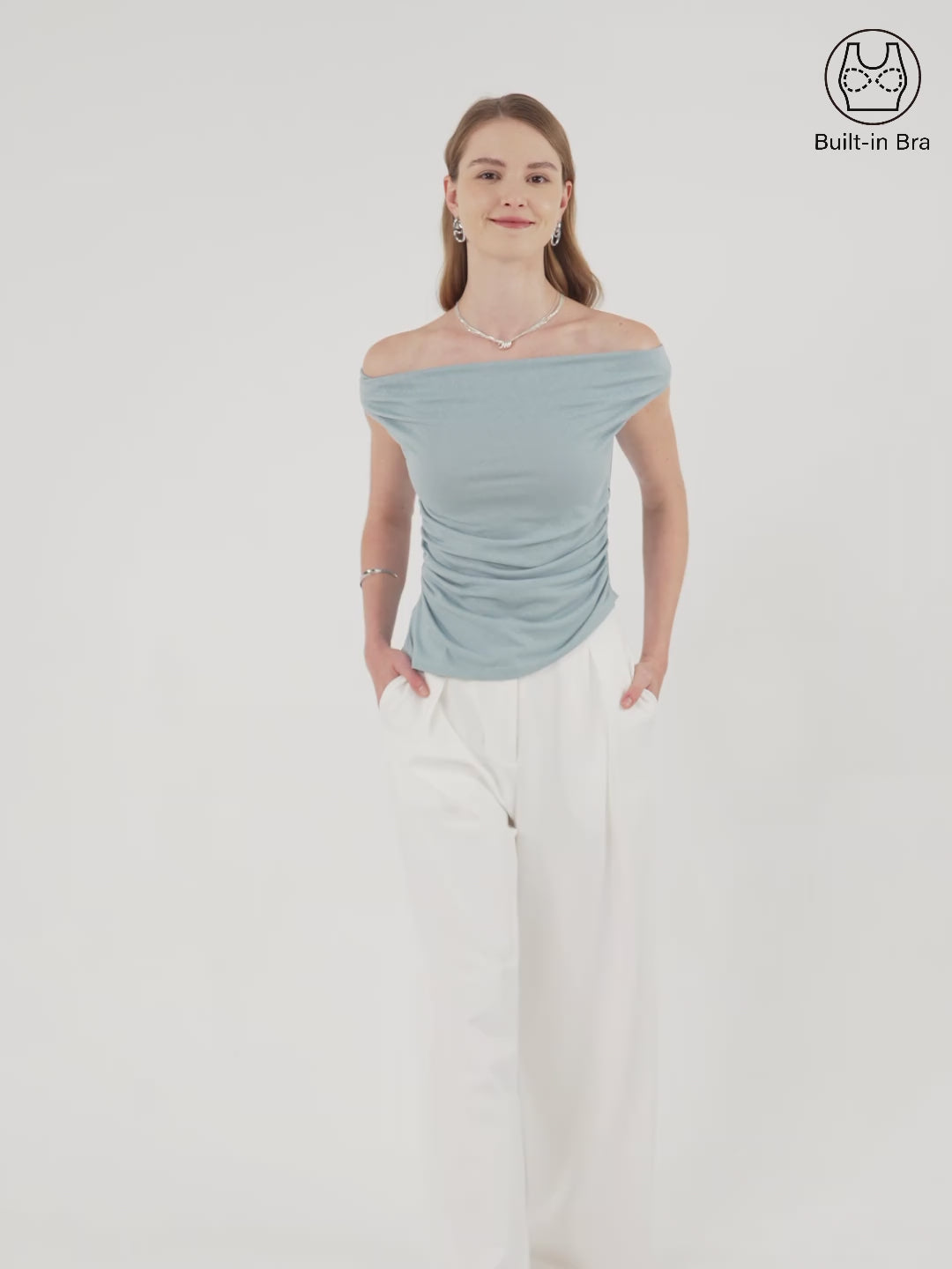 Cold Shoulder Cotton-Linen Gathered New Airy Brami