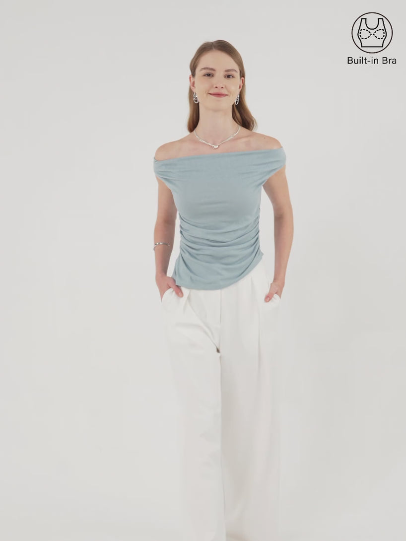 Cold Shoulder Cotton-Linen Gathered New Airy Brami