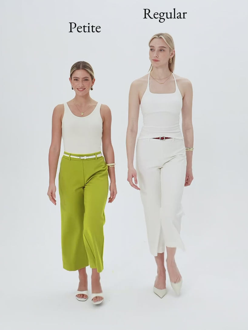 OGLmove Not-See-Thru Mid Rise Cropped Wide Leg Pants with Pockets