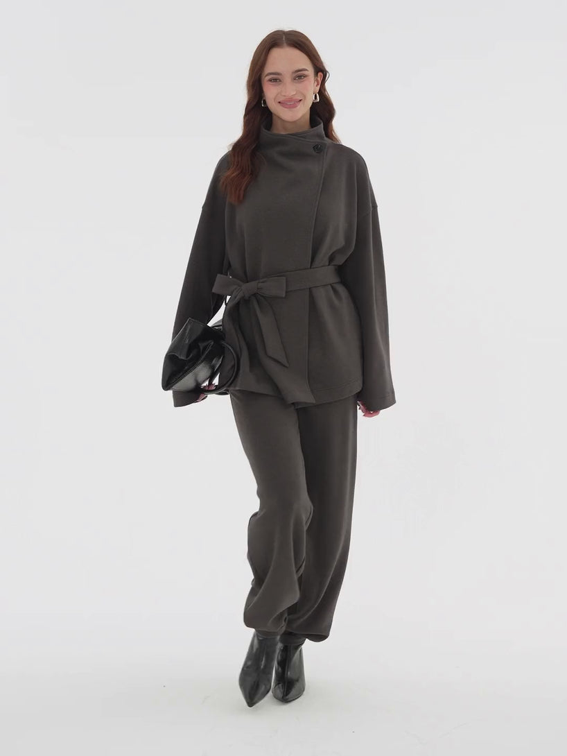 OGLmove FuzzLuxe Waterfall Lapel Belted Jacket with Pockets
