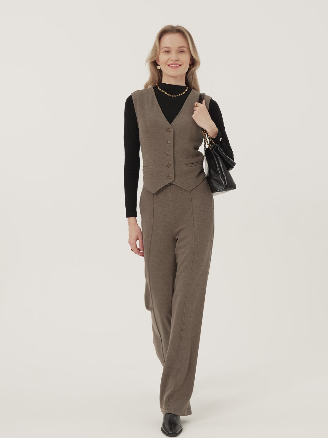 Brushed Warm V-neck Button Front Vest