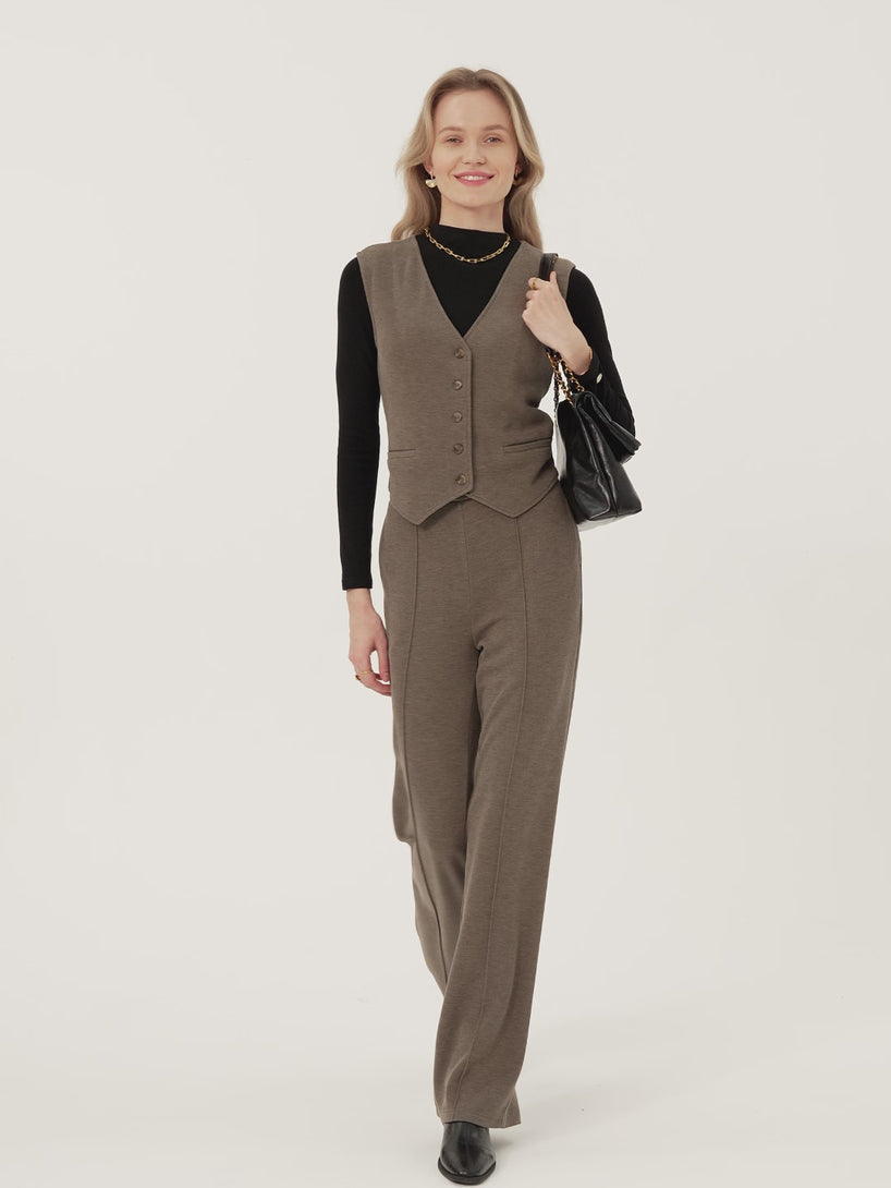 Brushed Warm V-neck Button Front Vest