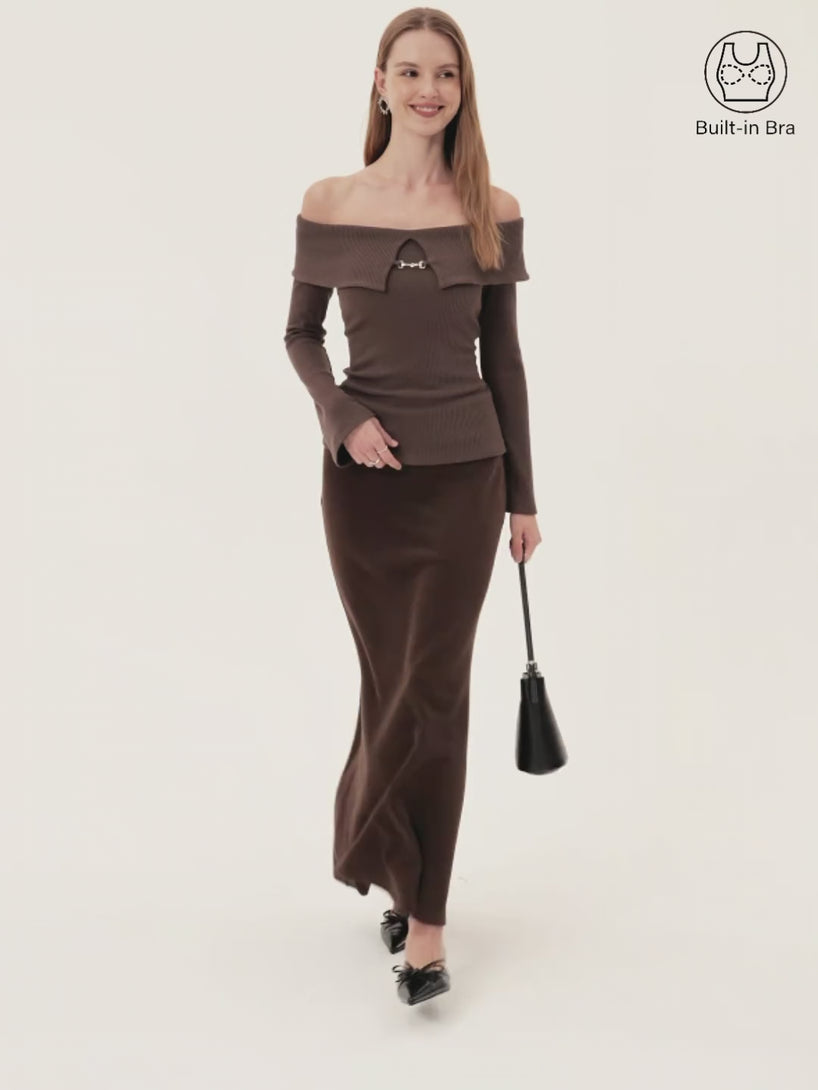 Non-Slip Metal Chain Detail Cold Shoulder Brami