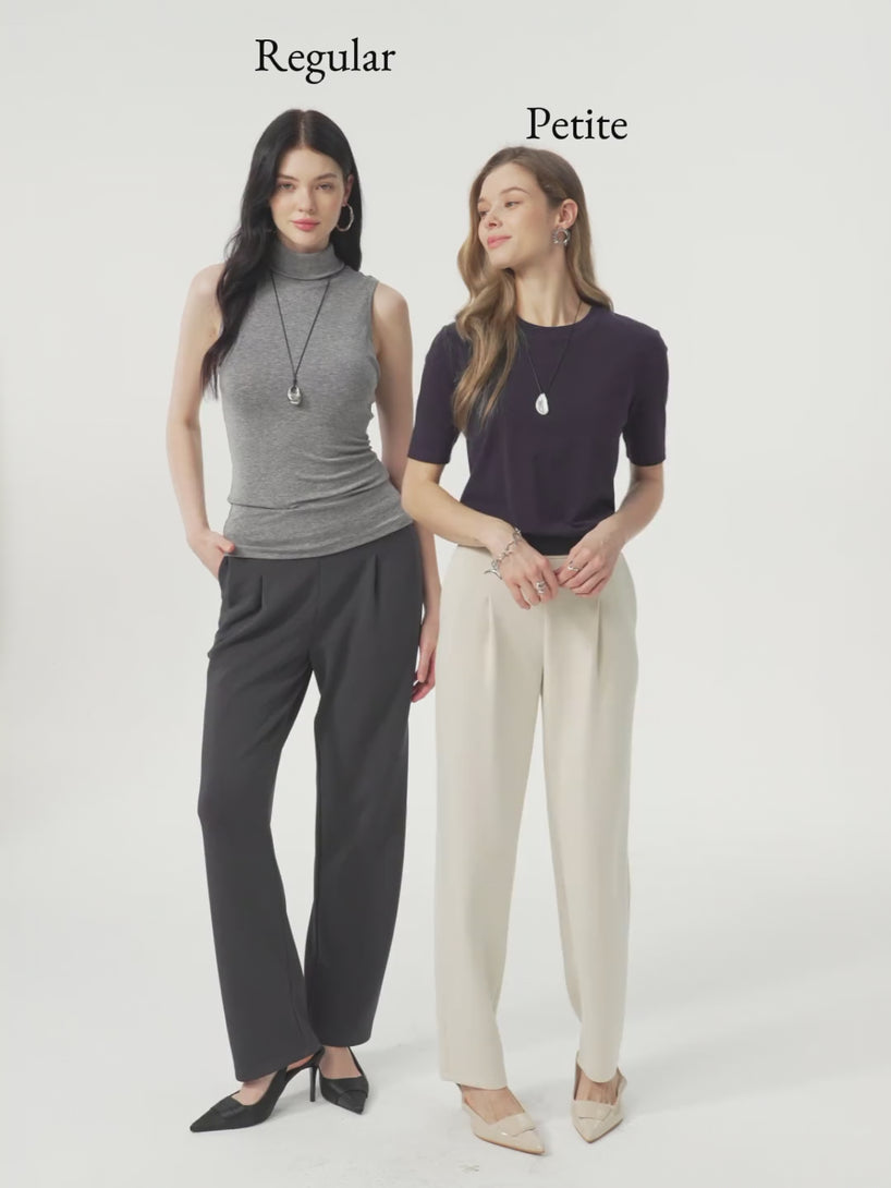 Sandwashed Spacer Mid Rise Straight Leg Pull-on Trousers with Pockets