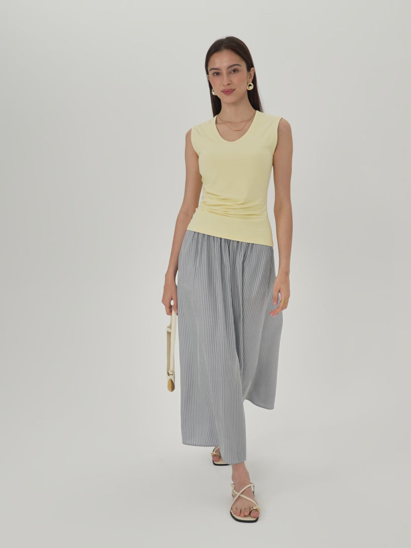 OGLmove Striped Poplin High Rise Umbrella Midi Skirt with Pockets