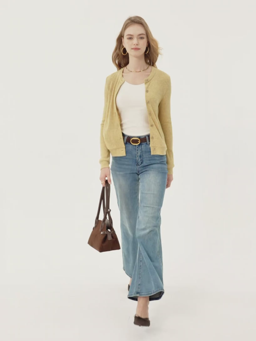 Relaxed Fit Round Neck Button Front Cardigan