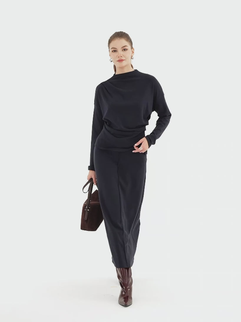 OGLmove Prowarm Mid-Rise Pintuck A-Line Midi Skirt