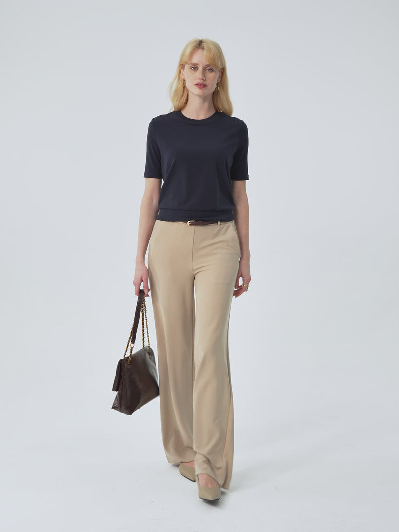 OGLmove Sandwashed Lyocell Drapey Mid Rise Wide Leg Pull-on Pant
