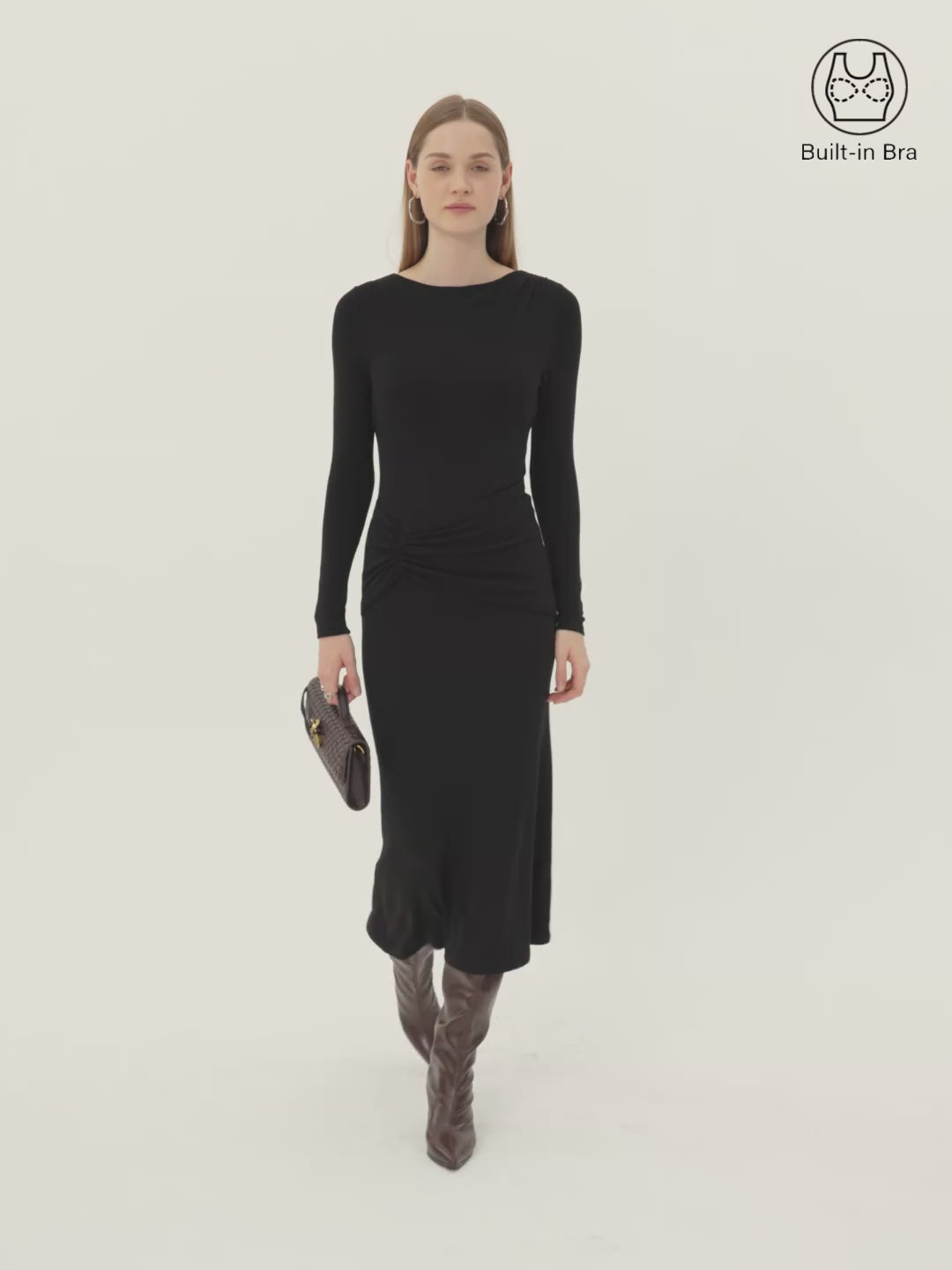 ProWarm Boatneck Gathered Waist Midi Brami Dress