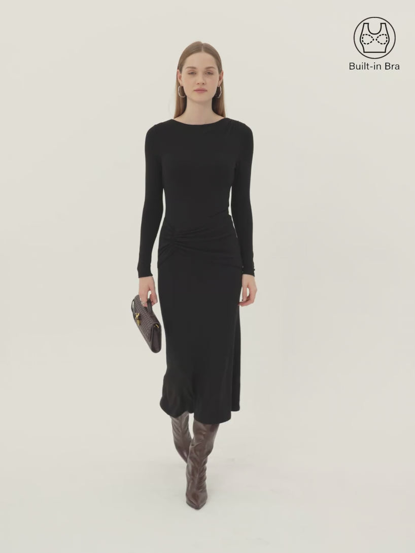 ProWarm Boatneck Gathered Waist Midi Brami Dress