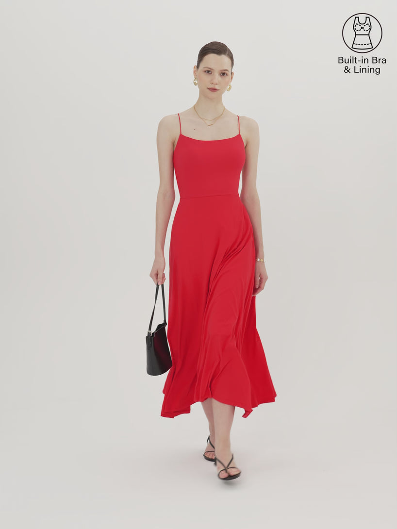 OGLmove SkinKiss Classy Spaghetti Open Back Midi Bra Dress with Pockets