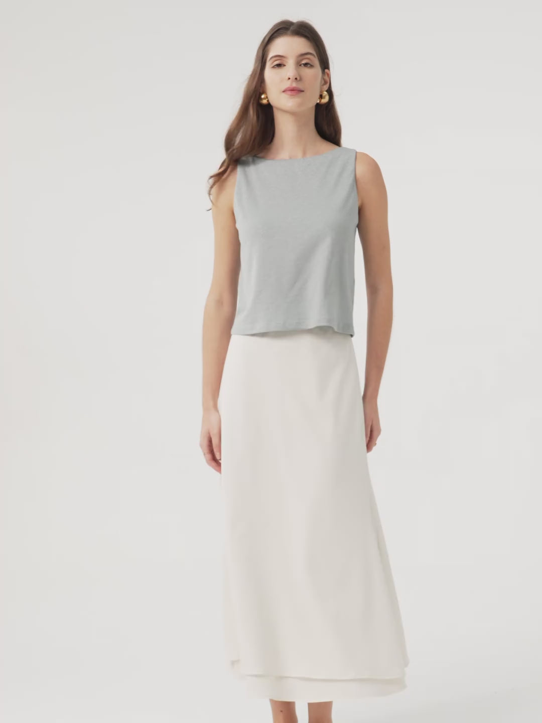 Flowy Cotton-linen Midi Flared Skirt