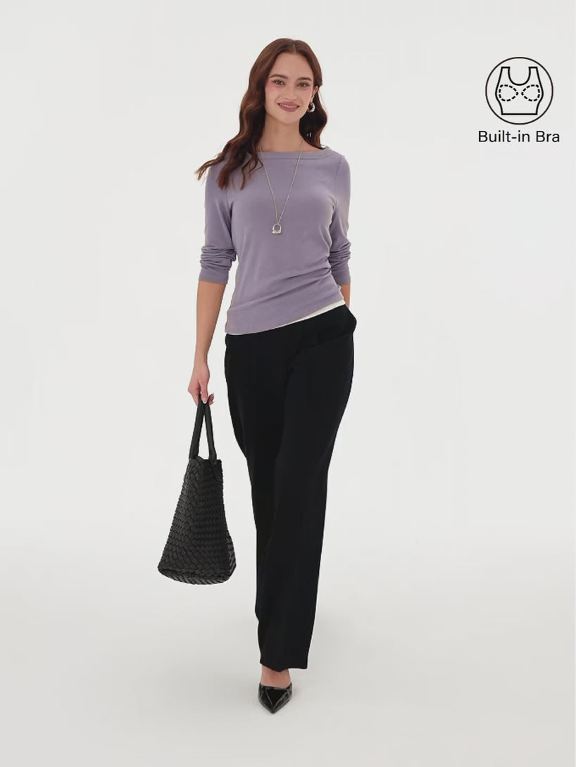 OGLmove LiteWarm Boatneck Long Sleeve Built-In Bra Top