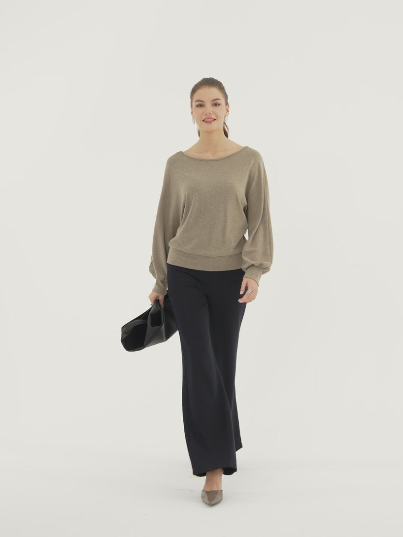OGLmove LiteWarm Boatneck Lantern Sleeve Banded Hem Top