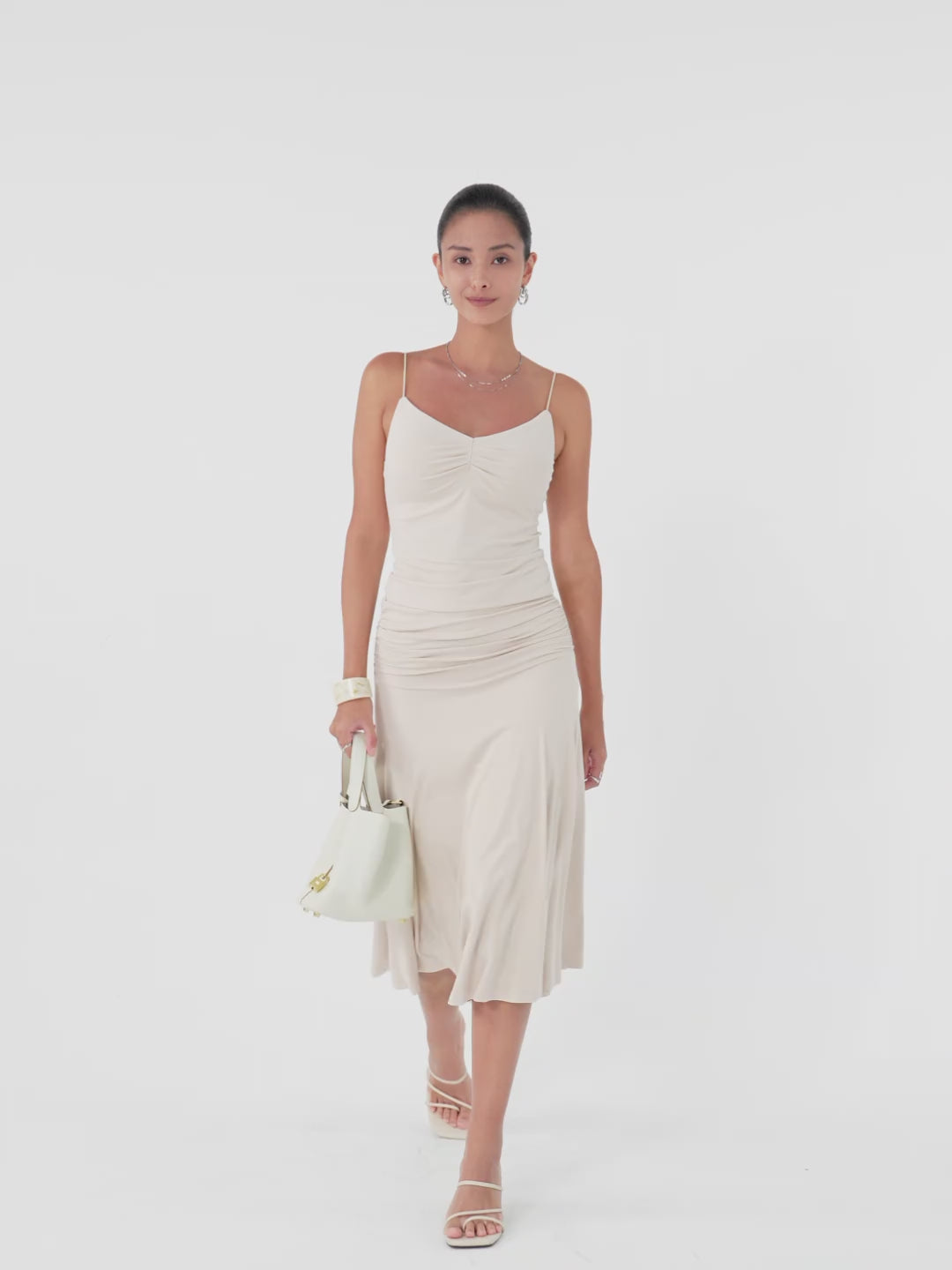 Flowy Side Ruched A-line Midi Skirt