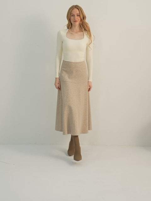 Ogl Wool-Like Flared Maxi Skirt