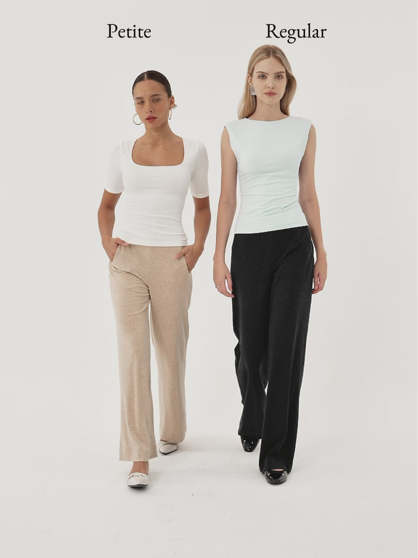 Lyocell Wool Stretch Mid Rise Straight Leg Pull-on Pants