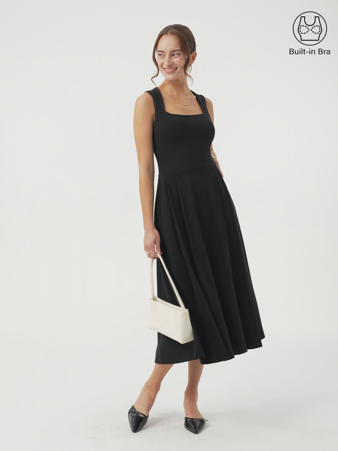 bra and dress Women's Built-in Bra Midi Dress With Pockets