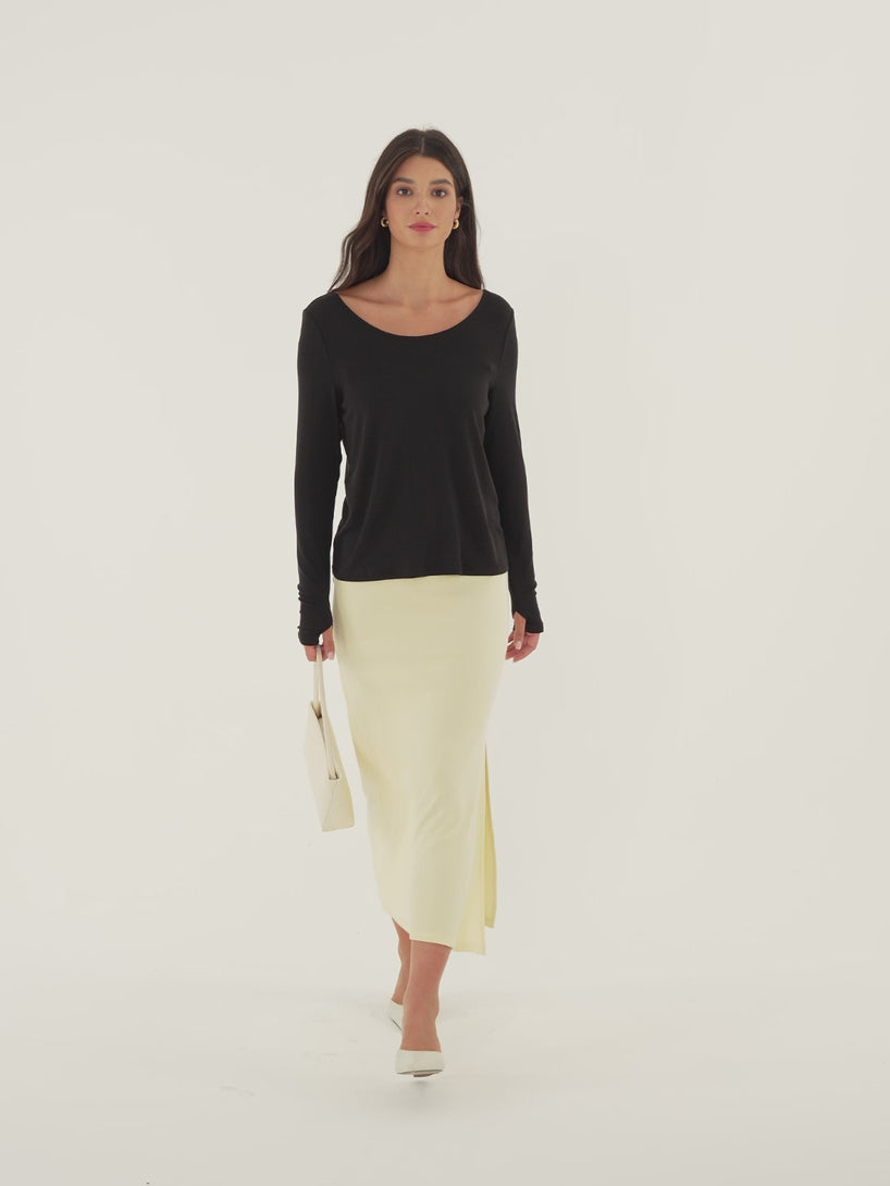 OGLmove LiteWarm Mid-Rise Side-Slit Column Midi Skirt