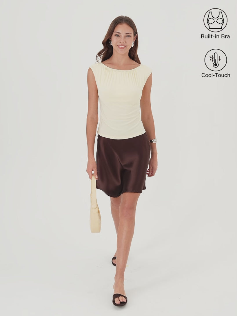 OGLmove CoolTouch Gathered Boatneck Cap Sleeve Bra Top
