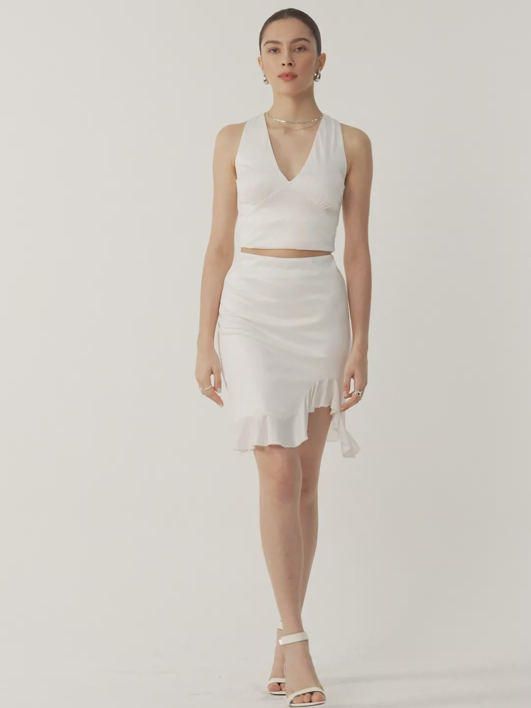 Acetate Ruffle Above-the-Knee Skirt - White