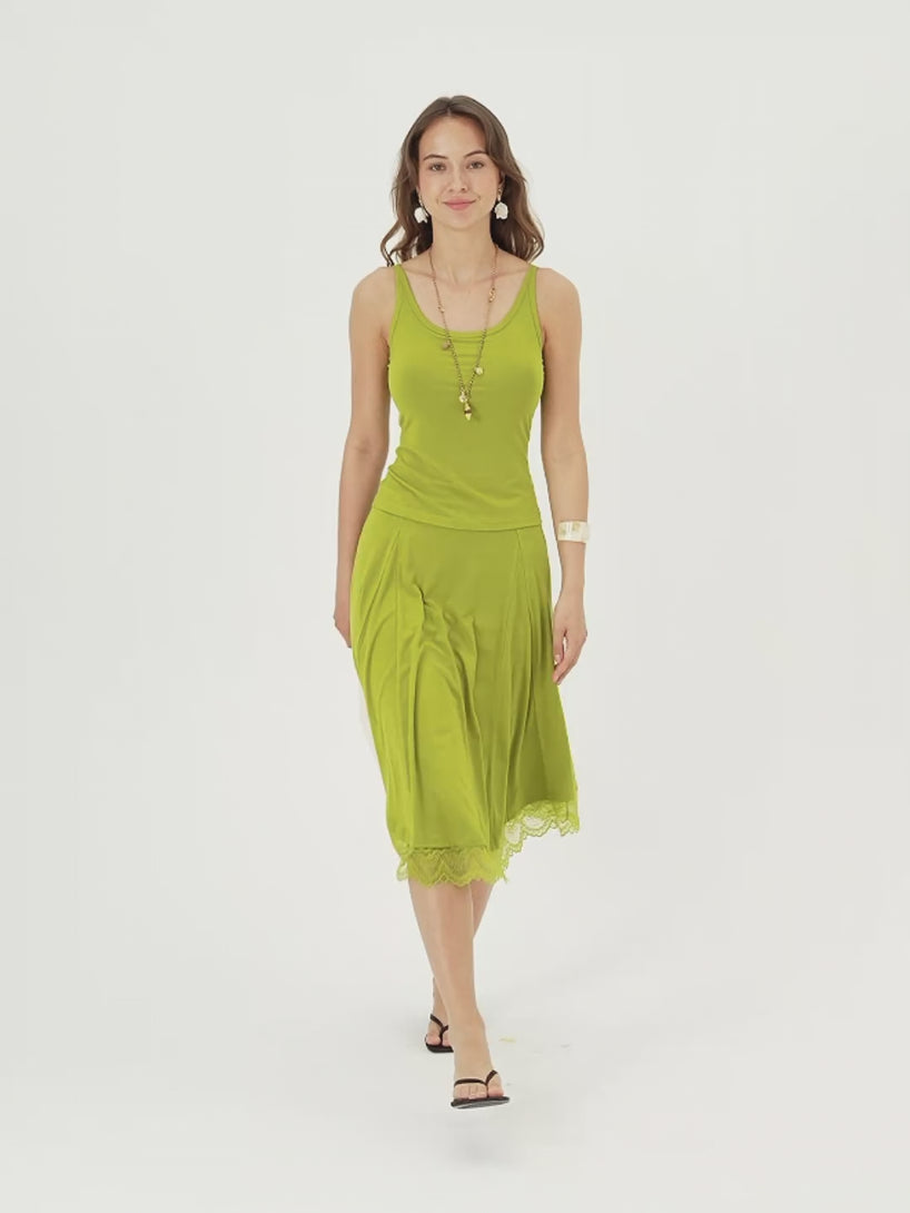 OGLmove Lace Trim Midi Circle Flare Skirt