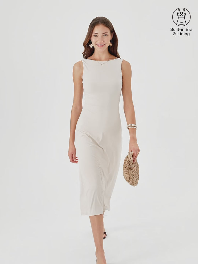 OGLmove SkinKiss Boatneck Open-Back Flowy Midi Bra Dress