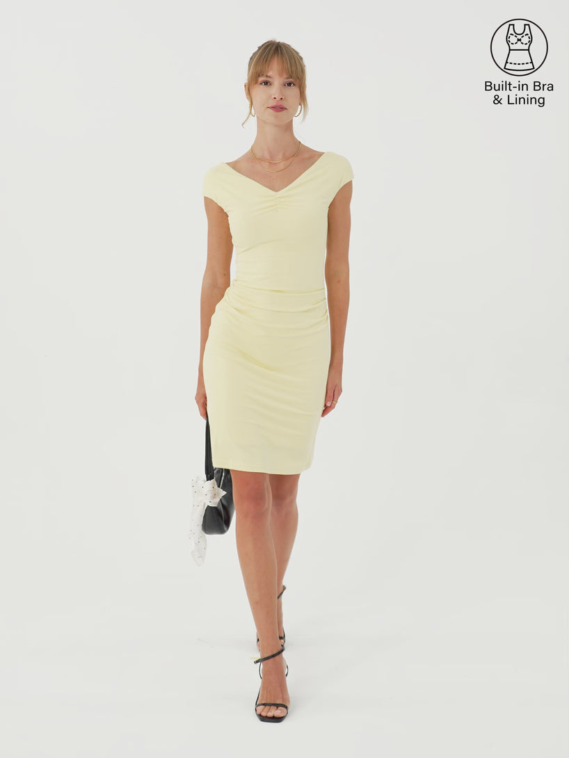 OGLmove SkinKiss V-Neck Cap Sleeve Ruched Mini Bra Dress