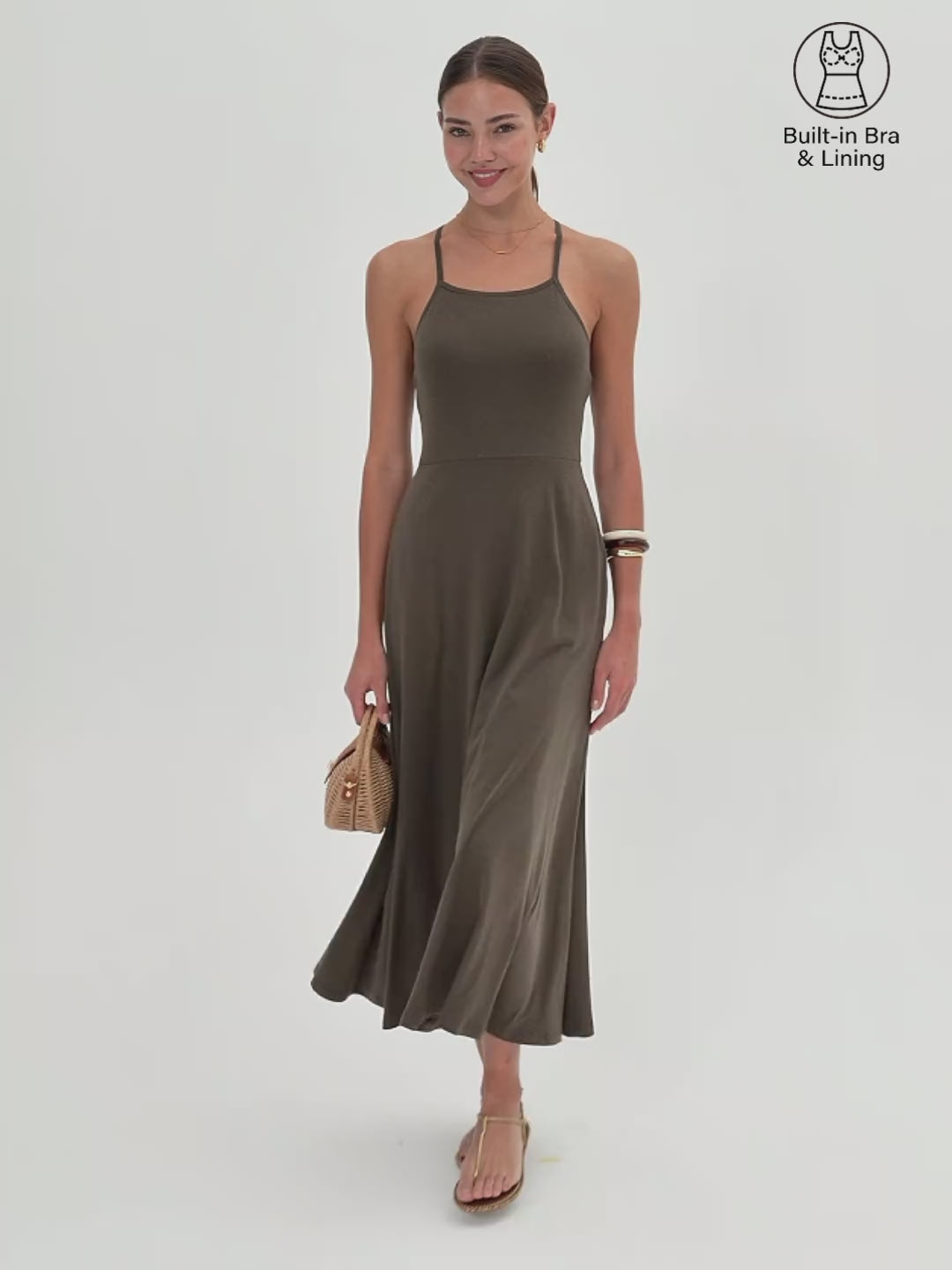 Regular Fit Linen Midi Dress For Women
