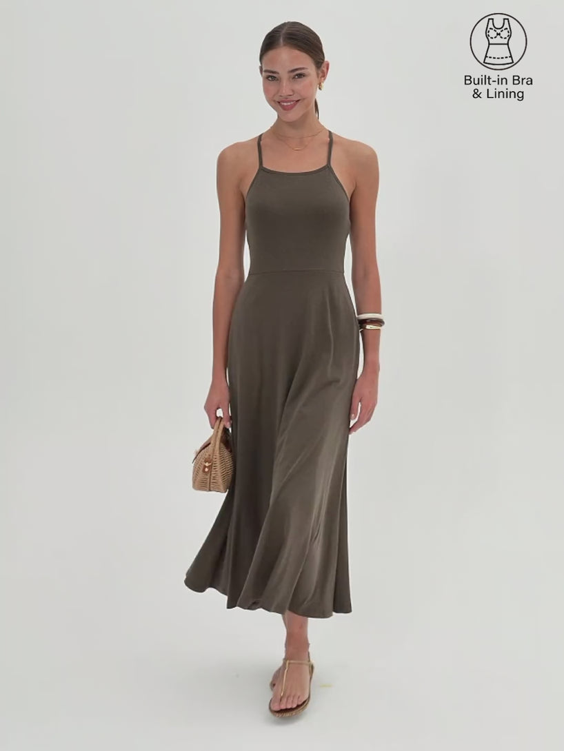 Regular Fit Linen Midi Dress For Women