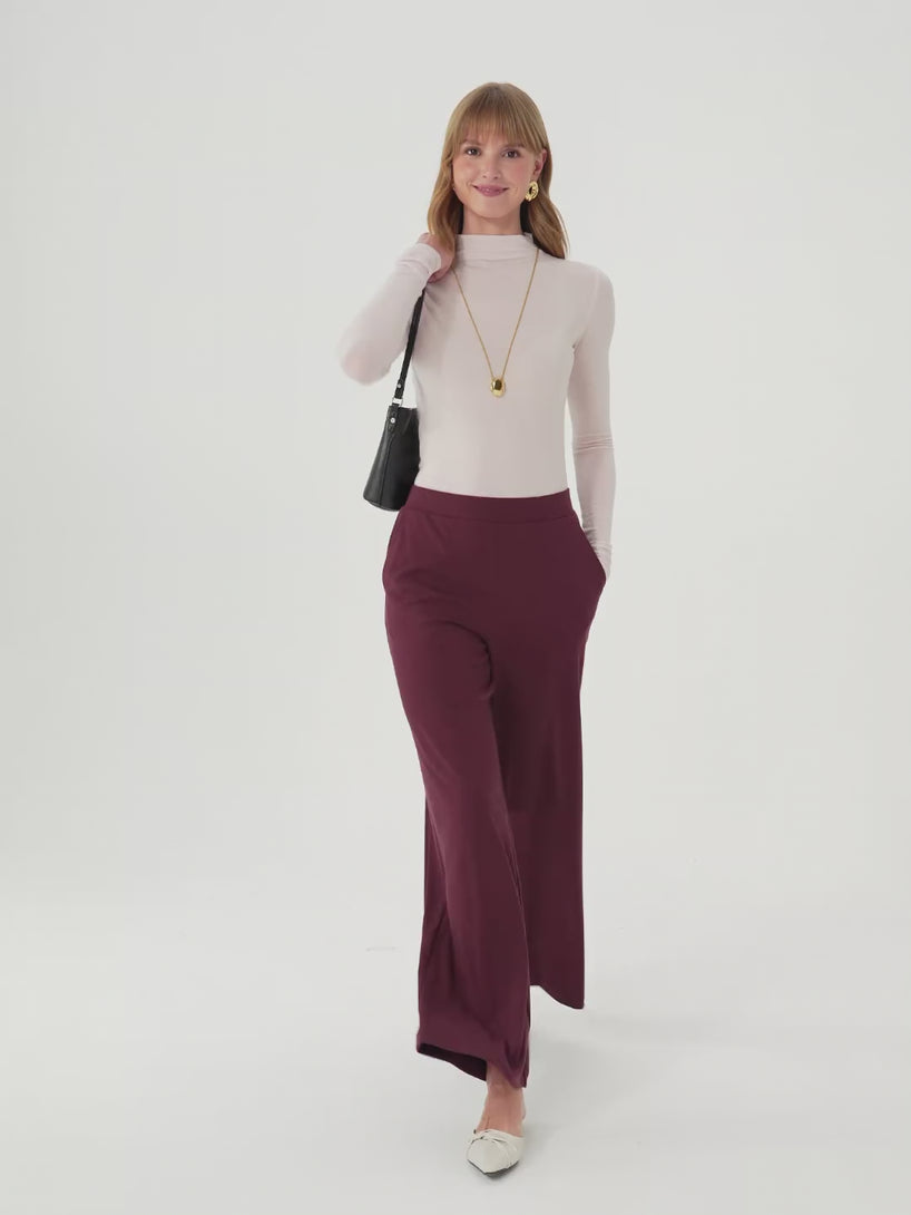 OGLmove Lyocell Wool Mid Rise Wide Leg Pull-on Pant with Pockets