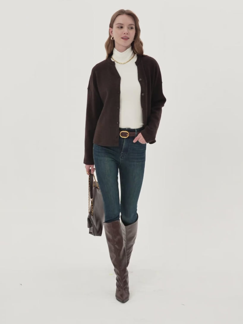 Cozy Knit Cropped Button Front Cardigan