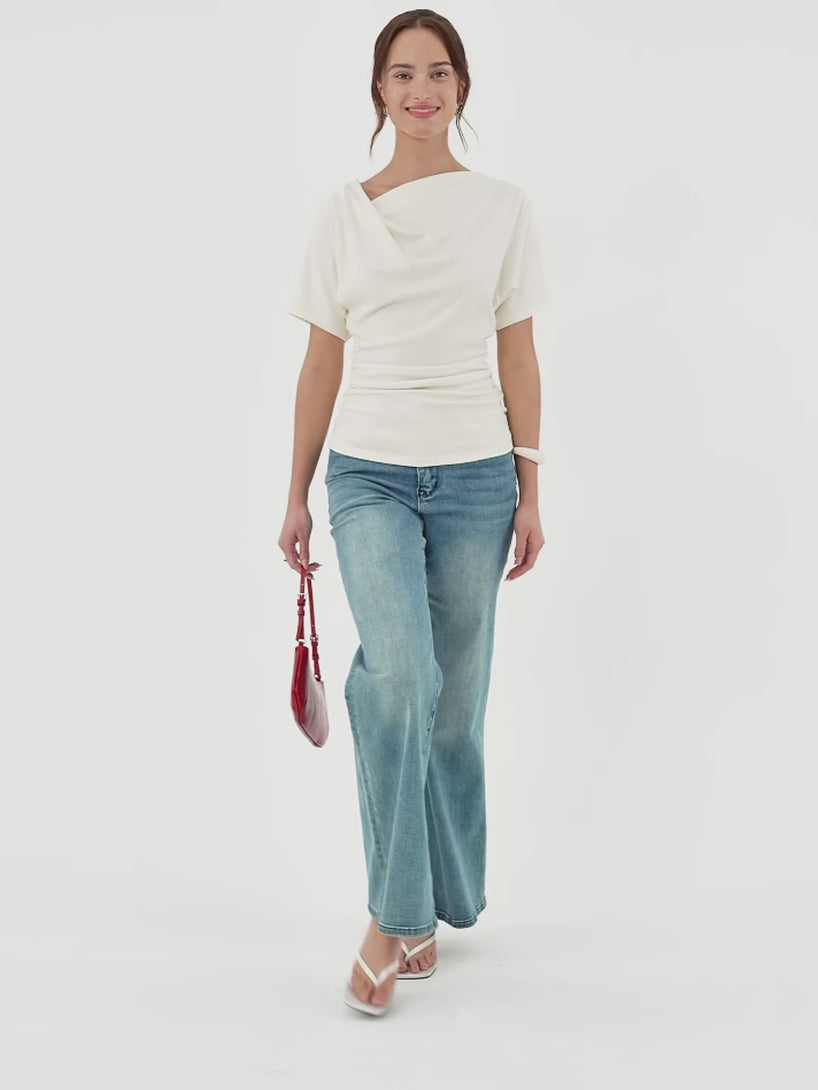 OGLmove Asymmetrical Cowl Neck Ruched Top