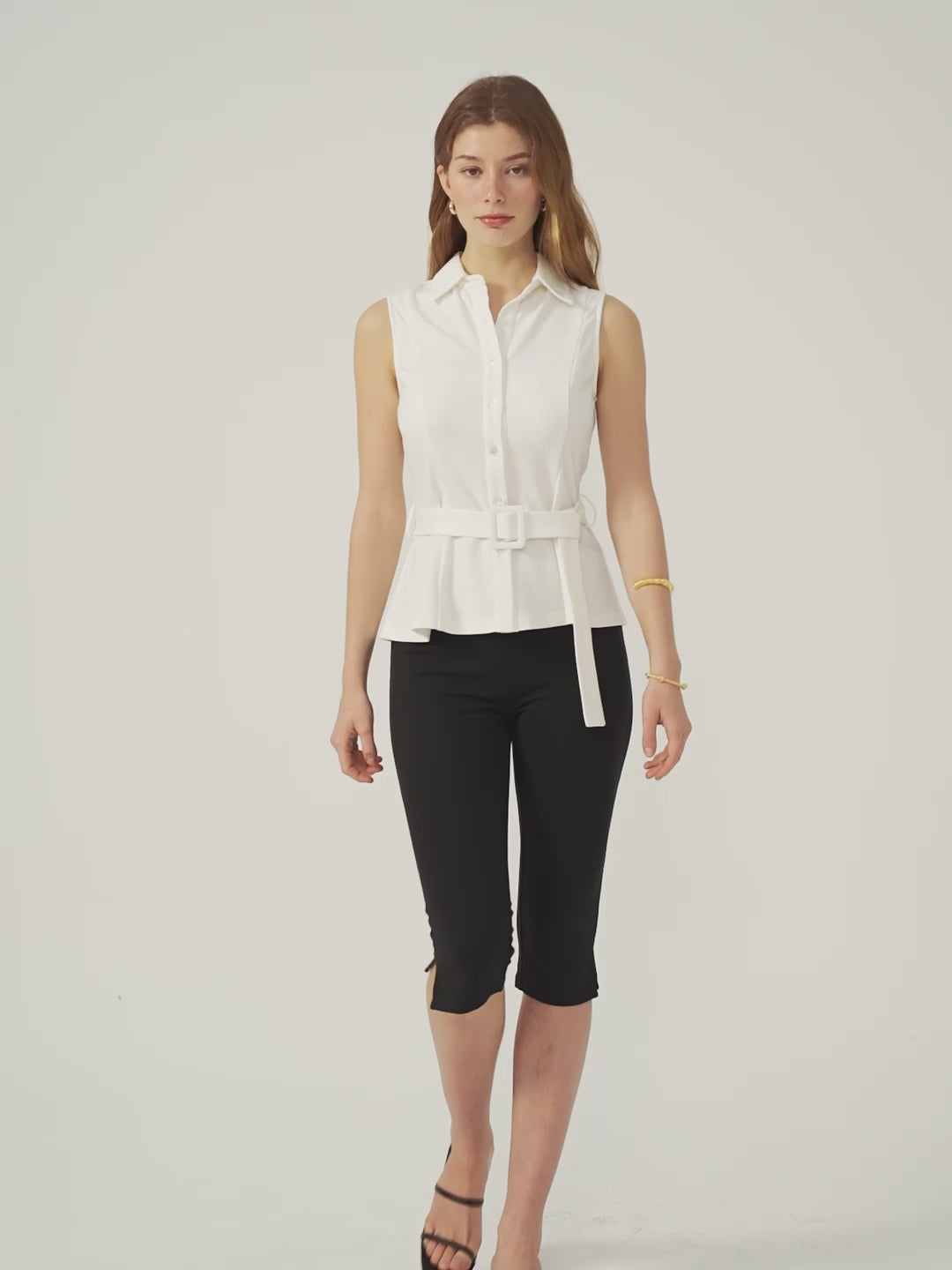 Belted Sleeveless Shirt - Black