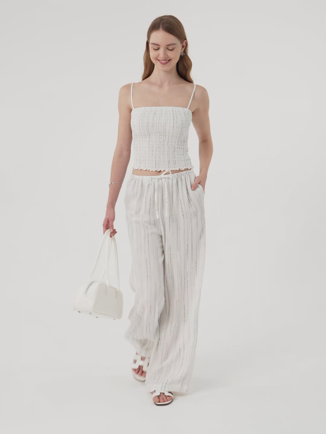 Summer Classic Striped Wide Leg Pants with Pockets