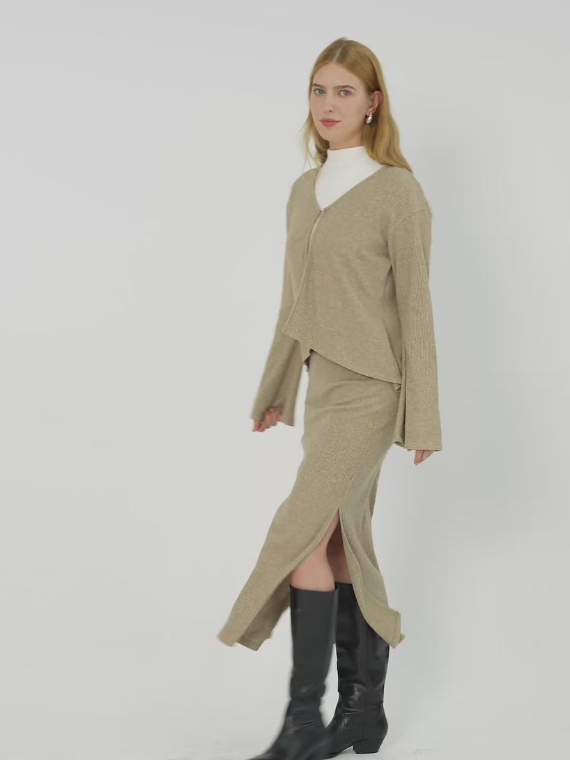 V Neck Flare Long Sleeve Cardigan