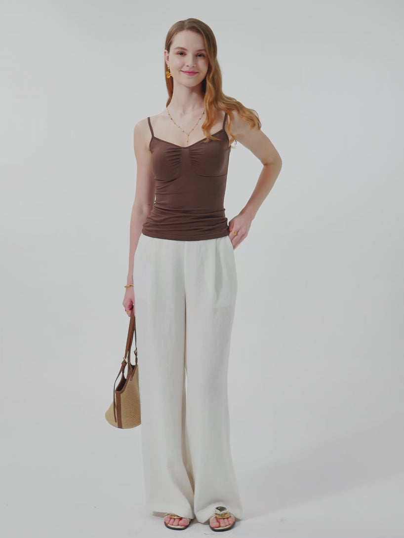 Breezy Linen Mid Rise Wide Leg Pant with Pockets