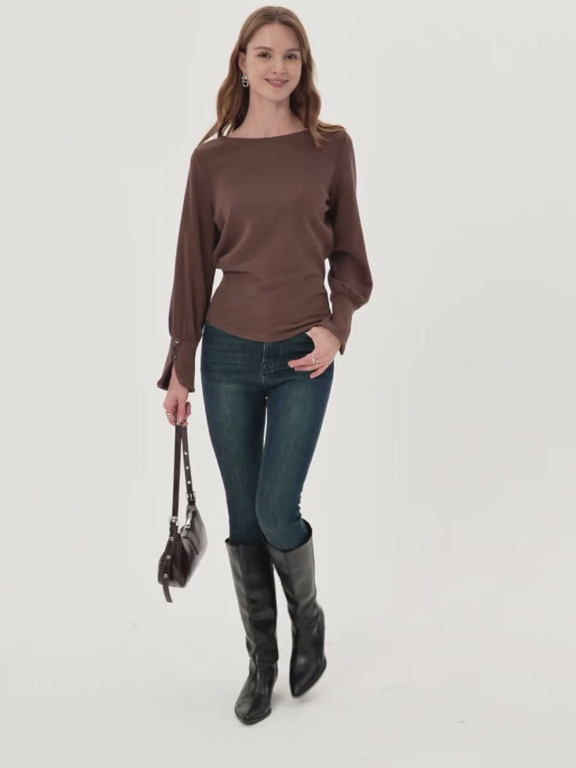 Cozy Warm Boatneck Buttoned Sleeve Top