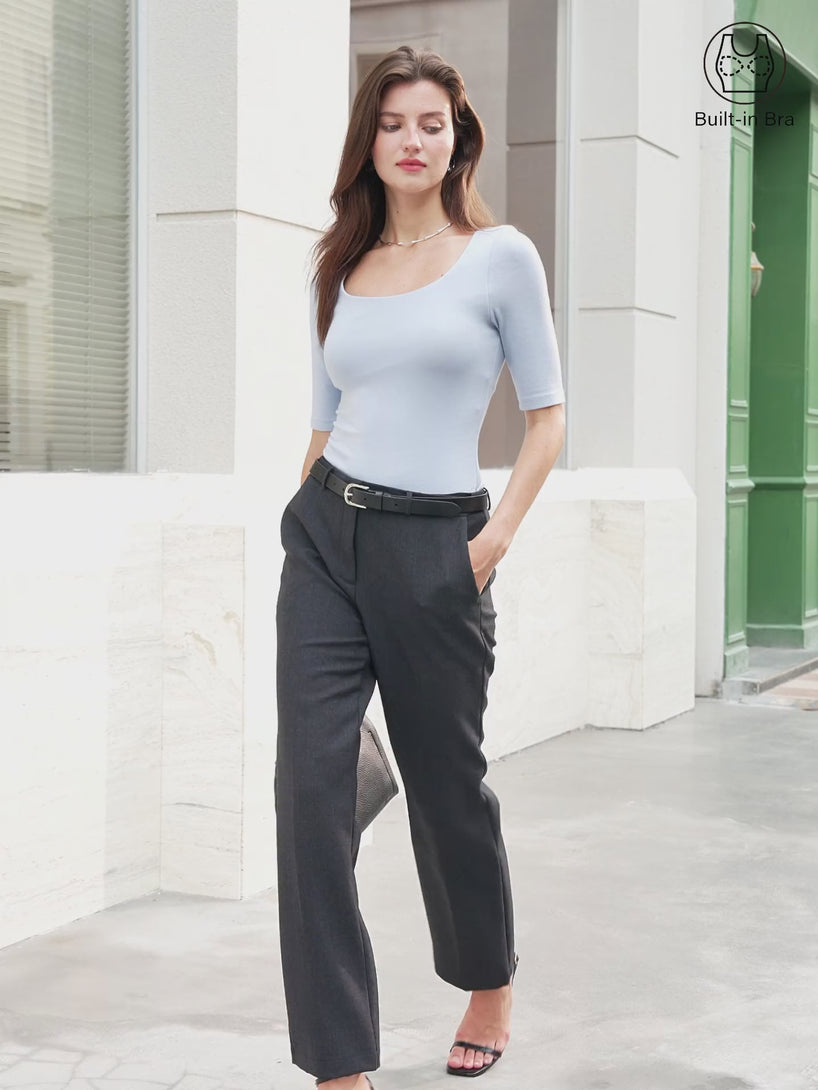 Essential Square Neck Elbow Length Sleeve Brami