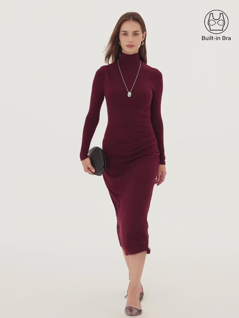 OGLmove Turtleneck Tucked Midi Bra Dress