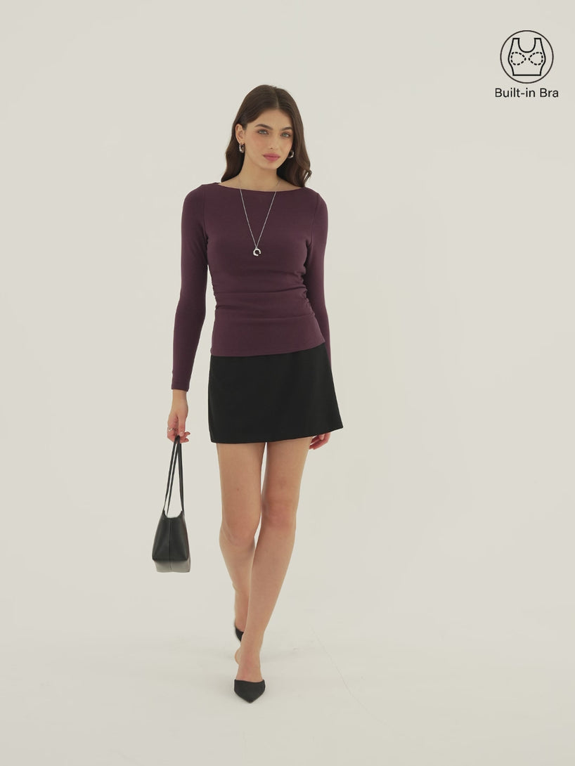 OGLmove Modern Side Ruched Boatneck Bra Top