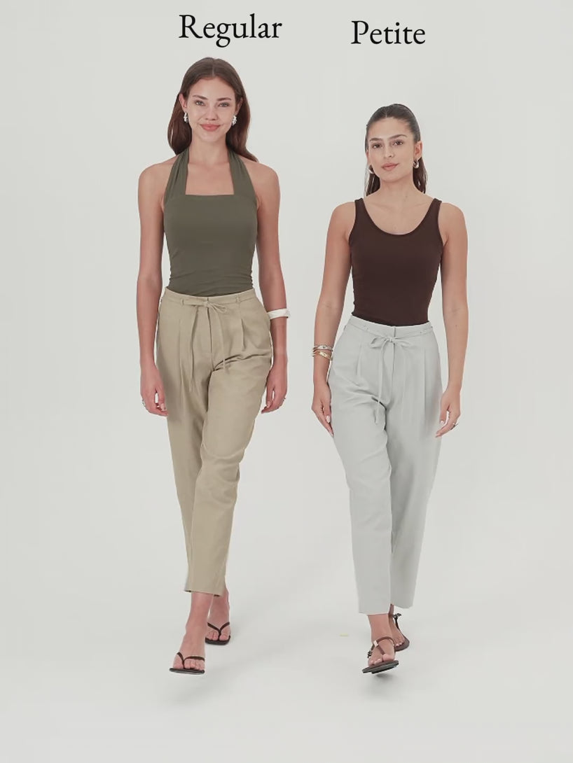 OGLmove Wrinkle-Resistant Linen-Like Cropped Tapered Leg Pants with Pockets