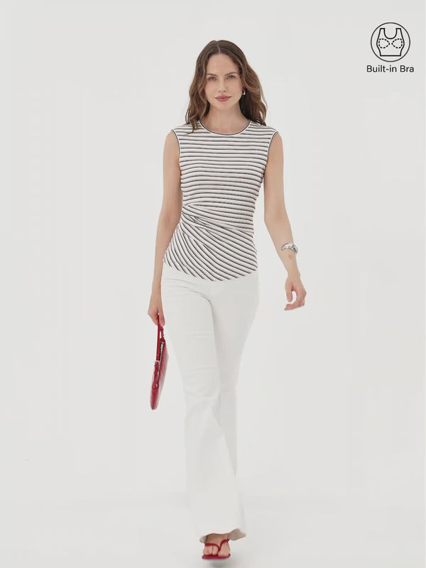 OGLmove Lyocell Striped Tucked Sleeveless Bra Top